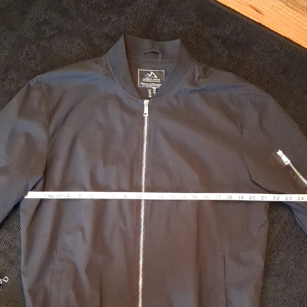 Men's Black Bomber Jacket - Classic Zip Front - Picture 11 of 12